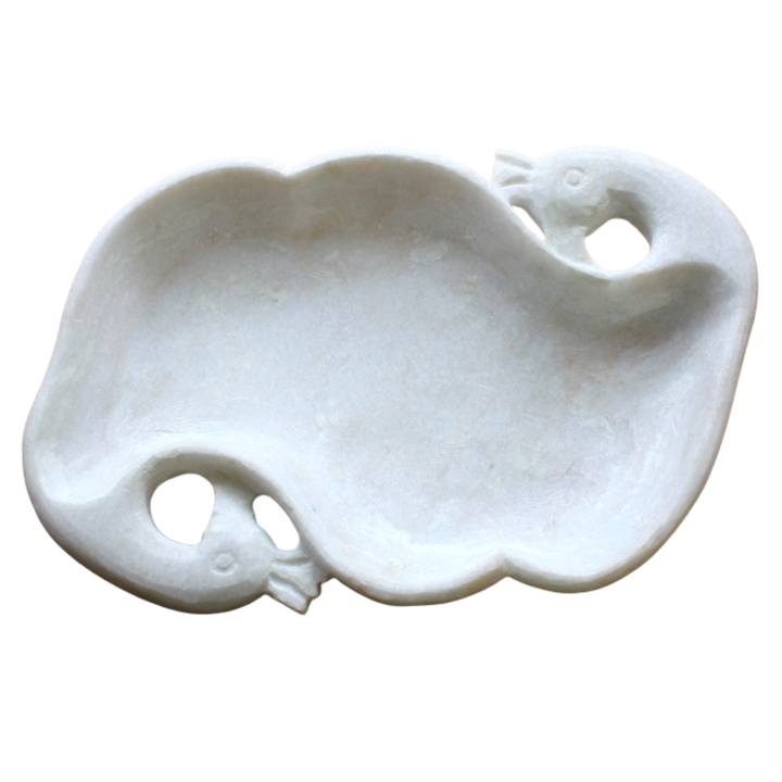 WHITE MARBLE PEACOCK BOWL