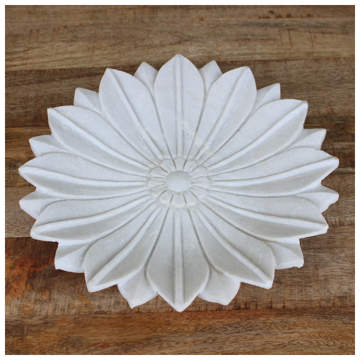 WHITE MARBLE SMALL DETAILED LOTUS PLATE