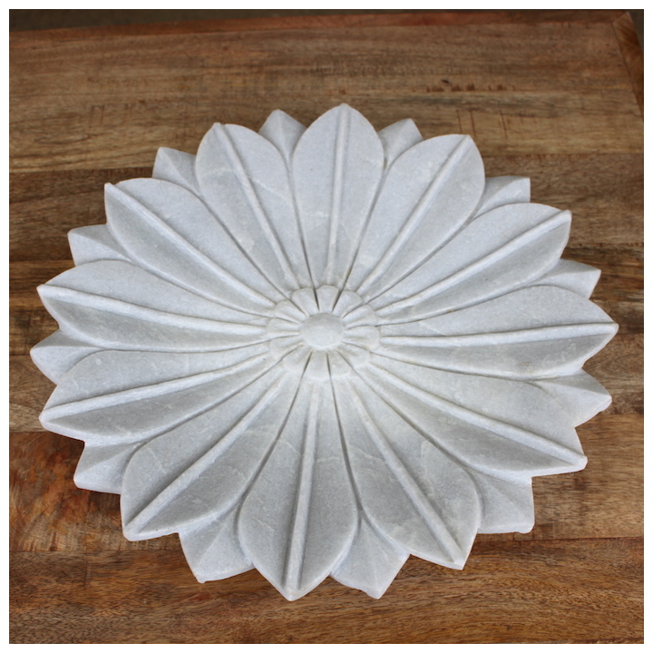 WHITE MARBLE LARGE DETAILED LOTUS PLATE
