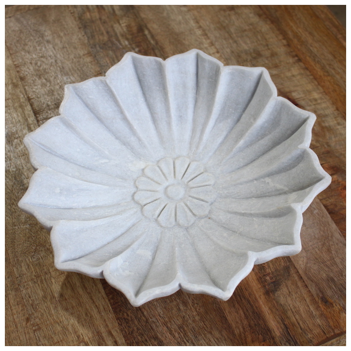 WHITE MARBLE SMALL LOTUS OPEN BOWL