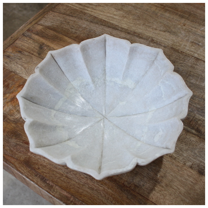 WHITE MARBLE 8 PETAL FLOWER BOWL