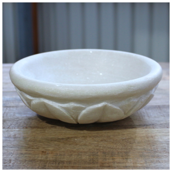 WHITE MARBLE SMALL OUTER LOTUS BOWL