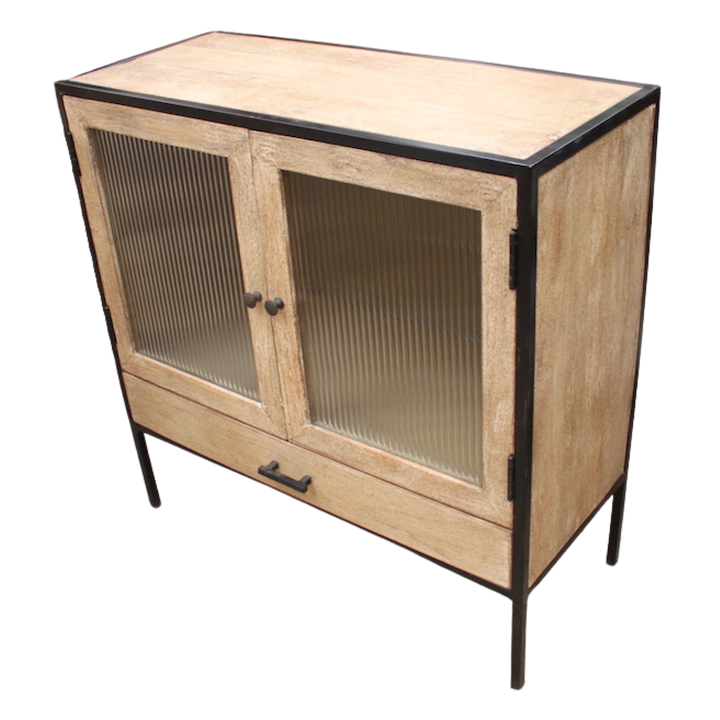 2-DOOR 1-DRAWER FLUTED GLASS TIMBER CABINET