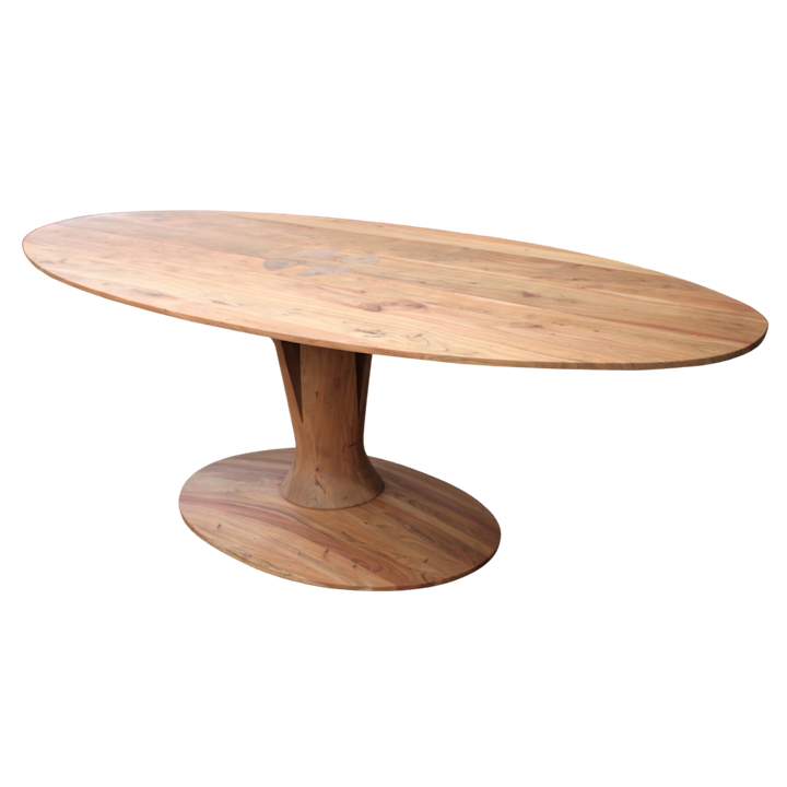 2.4M OVAL ACACIA PEDESTAL DINING TABLE