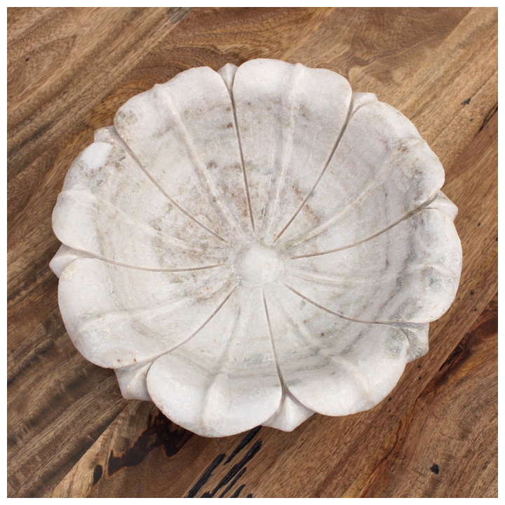 WHITE MARBLE LOTUS BOWL