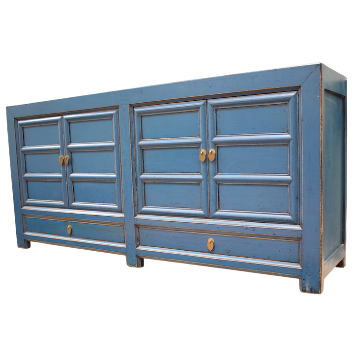 1.83M 4-DOOR 2-DRAWER PANELLED BLUE LACQUERED SIDEBOARD