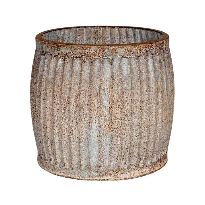 GALVANISED RIBBED ROUND POT [Size: Medium]