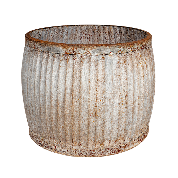 GALVANISED RIBBED ROUND POT [Size: Large ]