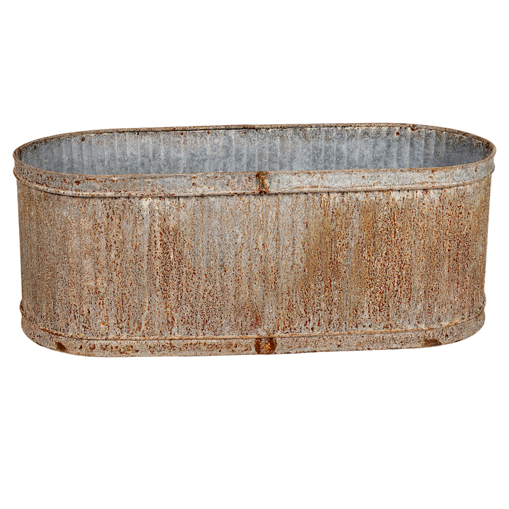 GALVANISED RIBBED OVAL PLANTER SMALL