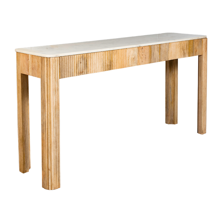 FLUTED TIMBER CONSOLE WITH WHITE MARBLE TOP