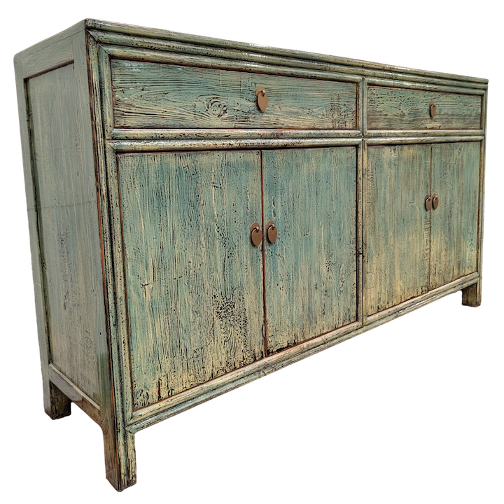 1.5M 4-DOOR 2-DRAWER TURQUOISE LACQUERED SIDEBOARD