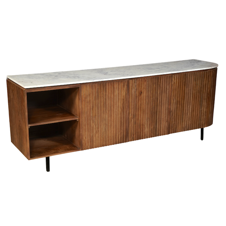 2M MARBLE SMOKED WALNUT FLUTED SIDEBOARD