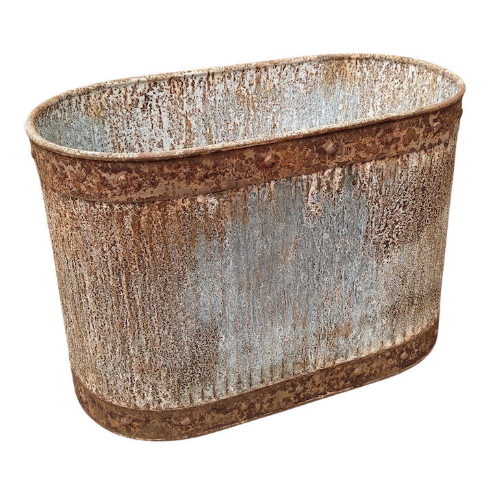 GALVANISED RIBBED TALL OVAL PLANTER MEDIUM