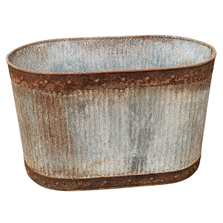 GALVANISED RIBBED TALL OVAL PLANTER LARGE
