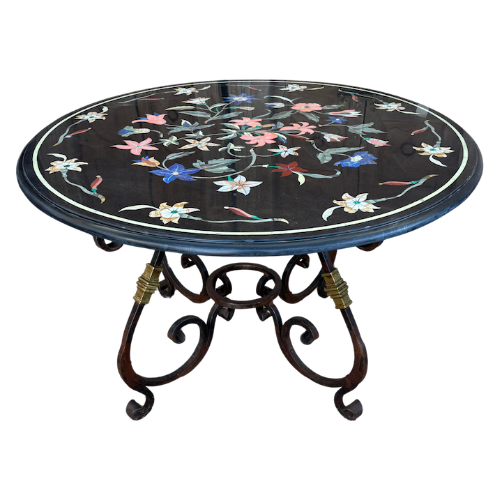 1.2M FLORAL BLACK MARBLE INLAY TABLE