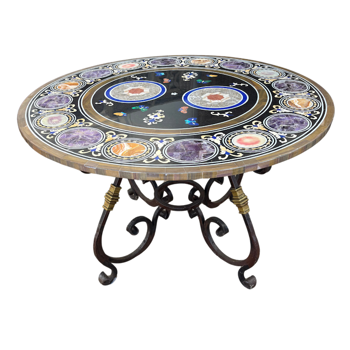 1.2M GEMSTONE BLACK MARBLE INLAY TABLE