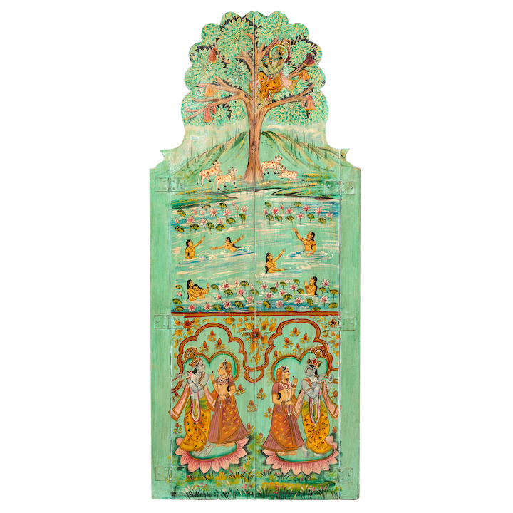 GREEN PAINTED INDIAN DOOR PANEL