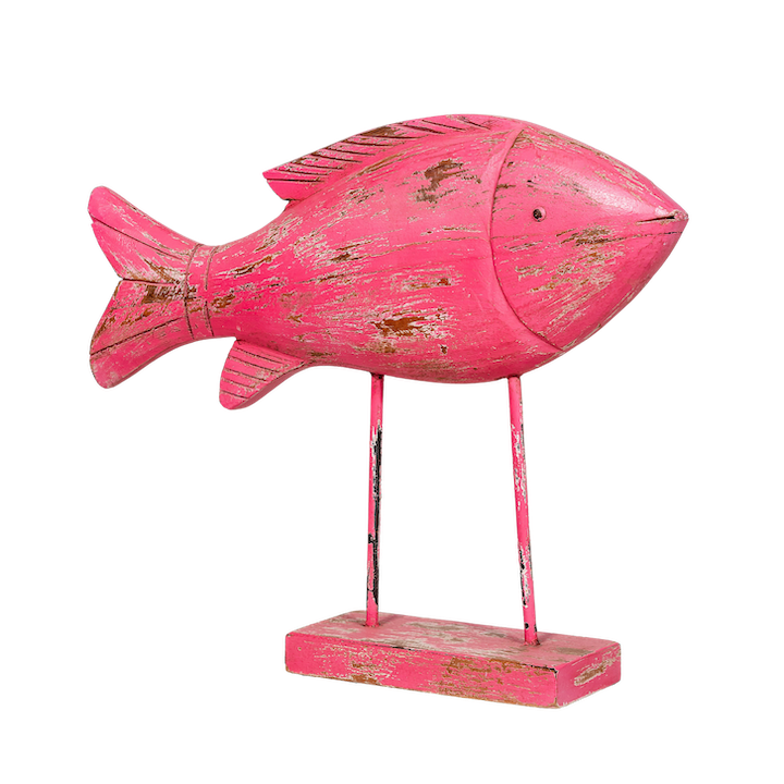 PINK WOODEN FISH ON STAND