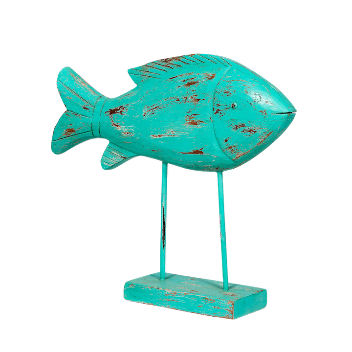 GREEN WOODEN FISH ON STAND