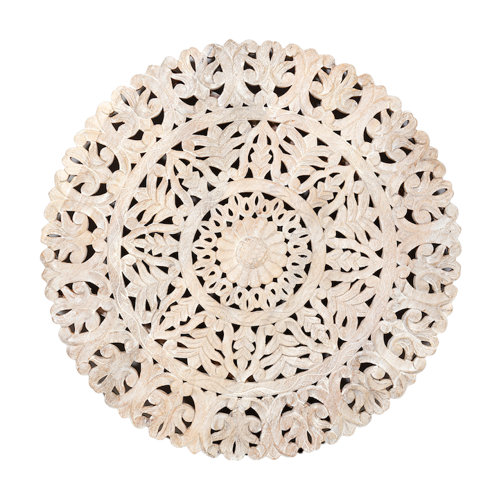 90CM WHITEWASH ROUND CARVED PANEL