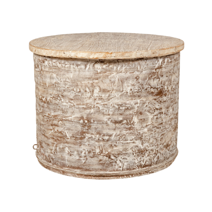 54CM ROUND WHITEWASH SIDE TABLE