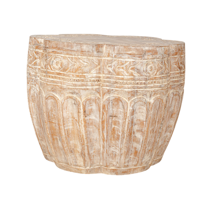 61CM FLOWER WHITEWASH SIDE TABLE