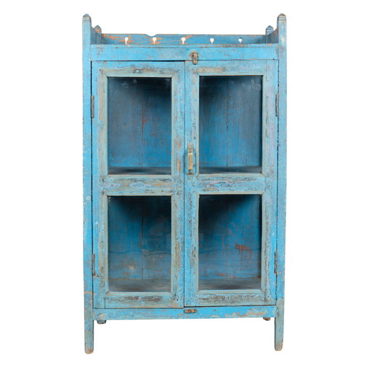 1M BLUE TEAK GLASS CABINET