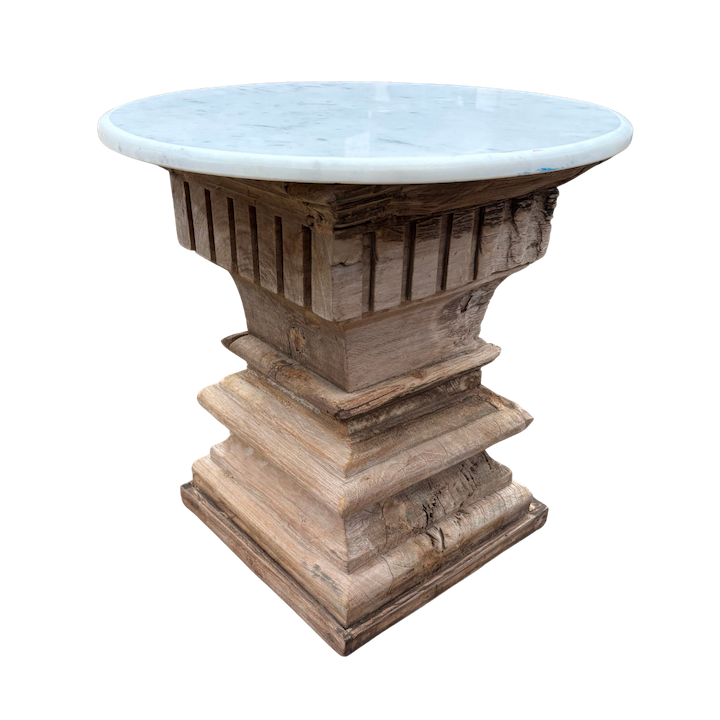 MARBLE TOP VINTAGE PILLAR SIDE TABLE