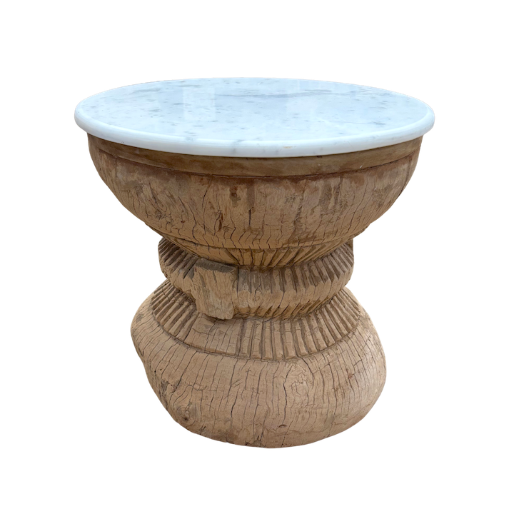MARBLE TOP BLEACHED UKHLI SIDE TABLE