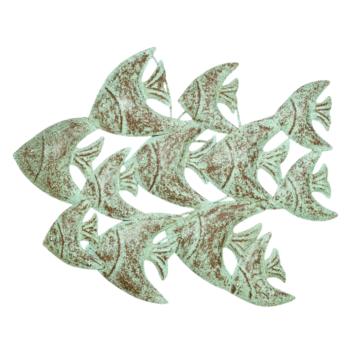 GREEN SCHOOL OF FISH WALL ART