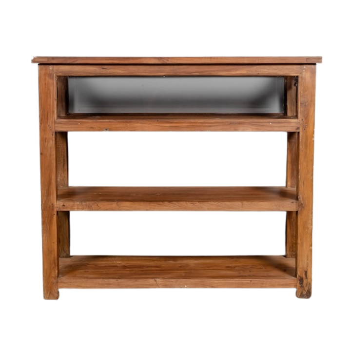 TEAK GLASS SHOWCASE WITH SHELVES
