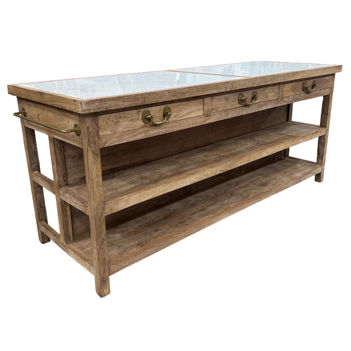 2.15M WHITE MARBLE KITCHEN ISLAND BENCH