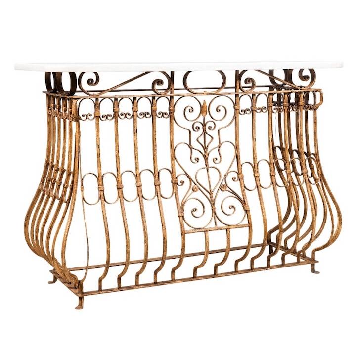 1.37M WHITE MARBLE WROUGHT IRON CONSOLE