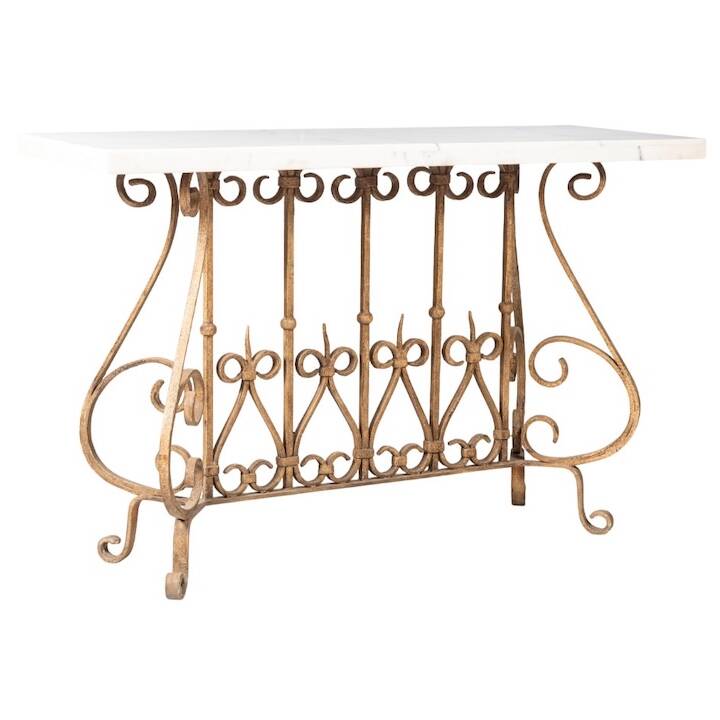 1.53M WHITE MARBLE WROUGHT IRON CONSOLE