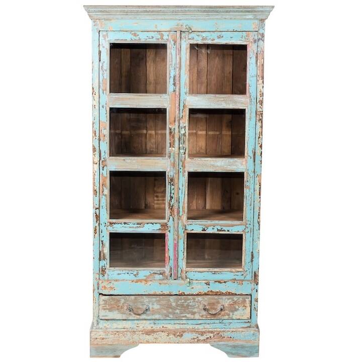 1.8M BLUE VINTAGE GLASS CABINET