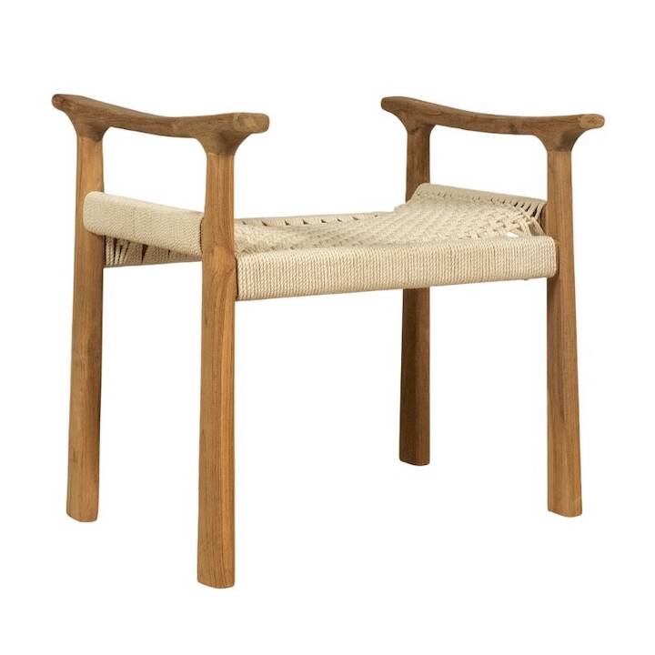 WOVEN WHITE COTTON TEAK STOOL