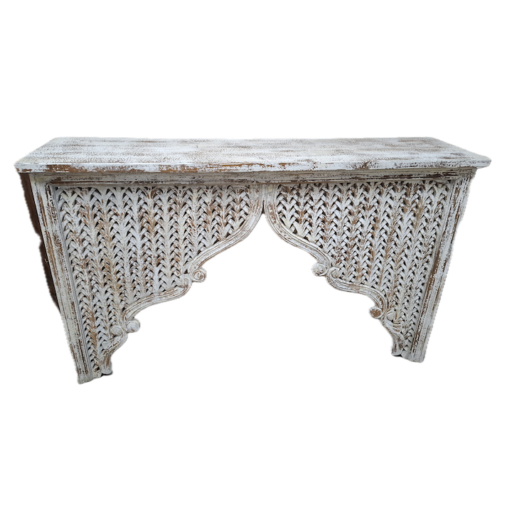 1.5M WHITEWASH CARVED CONSOLE