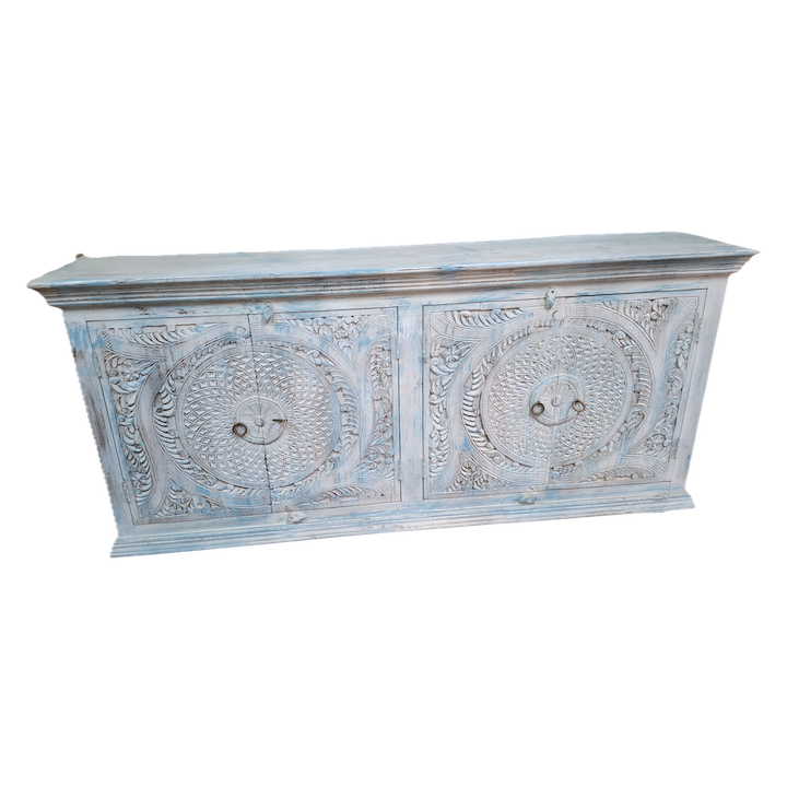1.8M BLUE WASH TIMBER CARVED SIDEBOARD