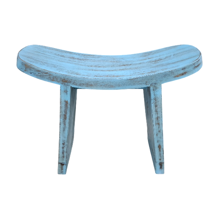 52CM CURVED WOODEN STOOL- BLUE