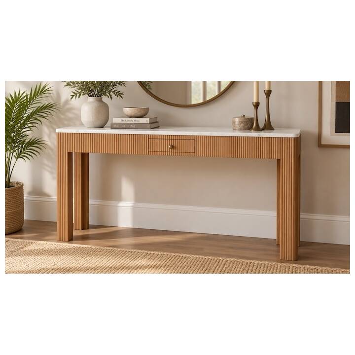1.55M HARDWOOD FLUTED CONSOLE WITH MARBLE TOP